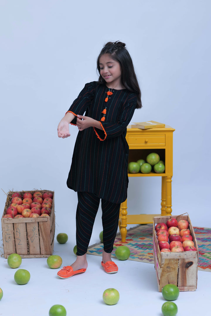 Senorita Kids RTW Black and Multicolor Casual 2 Piece Suit Acrylic  KAC-02775 - Summer Collection