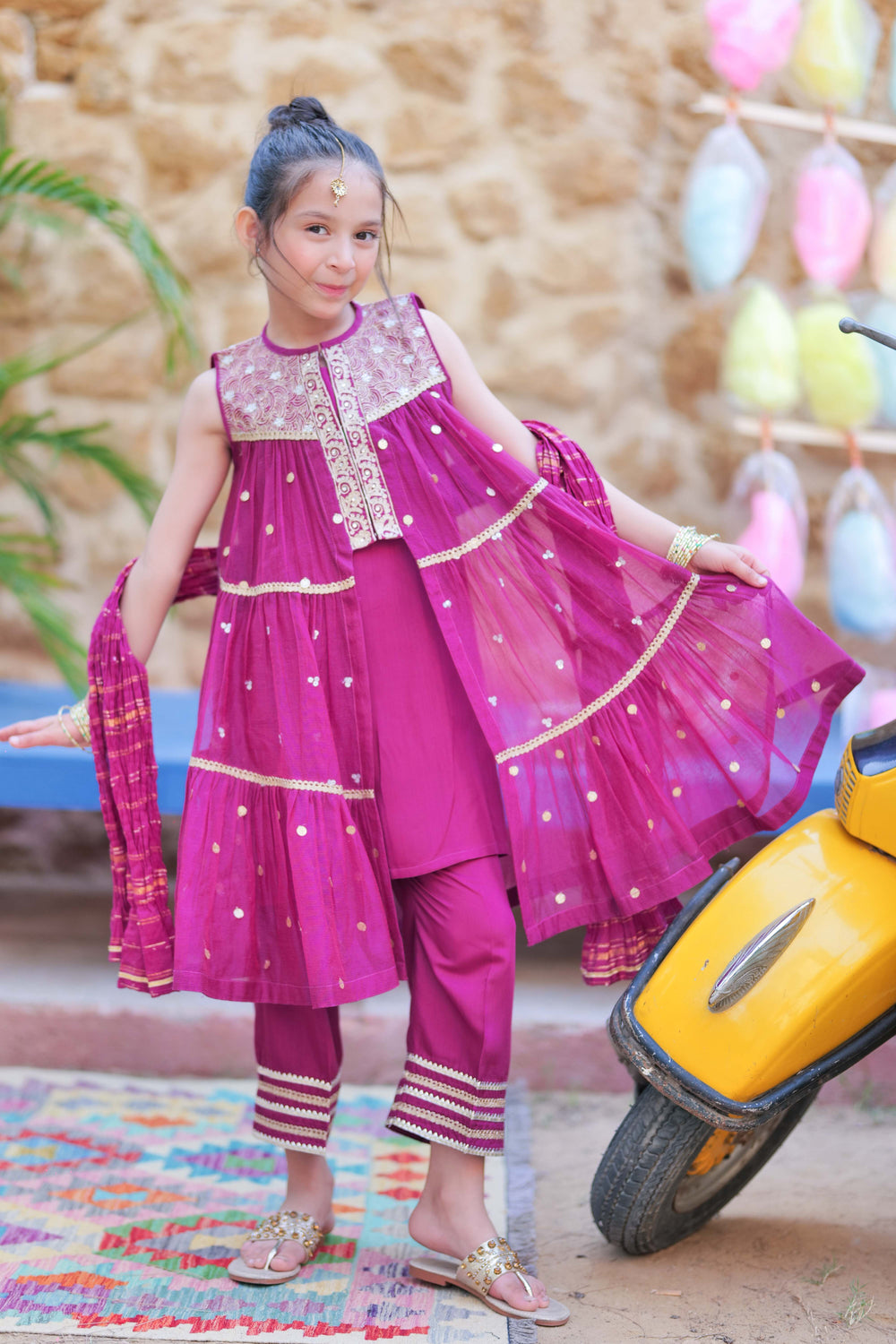 Senorita Kids RTW Magenta and Gold Formal 3 Piece Suit Bori Net Fancy  KDD-02759 - Winter Collection