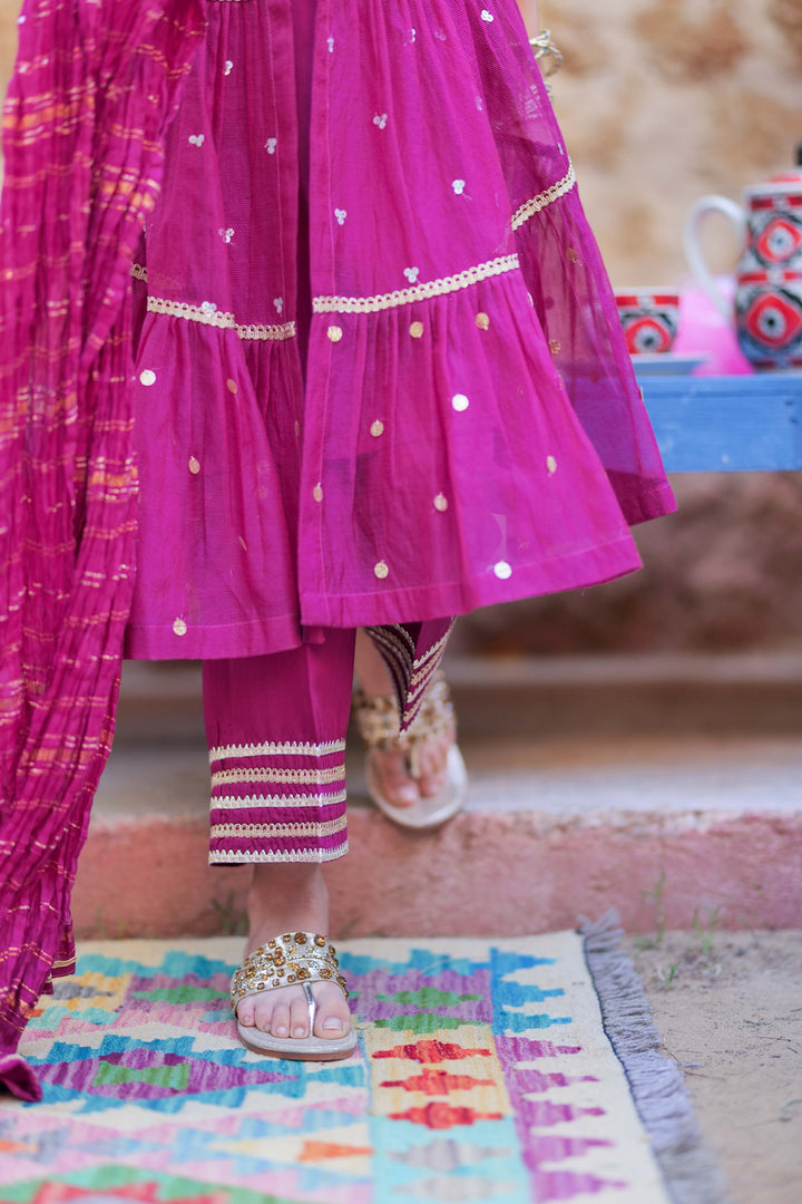 Senorita Kids RTW Magenta and Gold Formal 3 Piece Suit Bori Net Fancy  KDD-02759 - Winter Collection