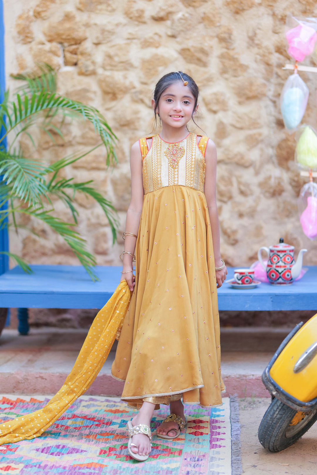 Senorita Kids RTW Mustard and Gold Formal 3 Piece Suit Shamoz Silk Fancy  KDD-02763 - Winter Collection