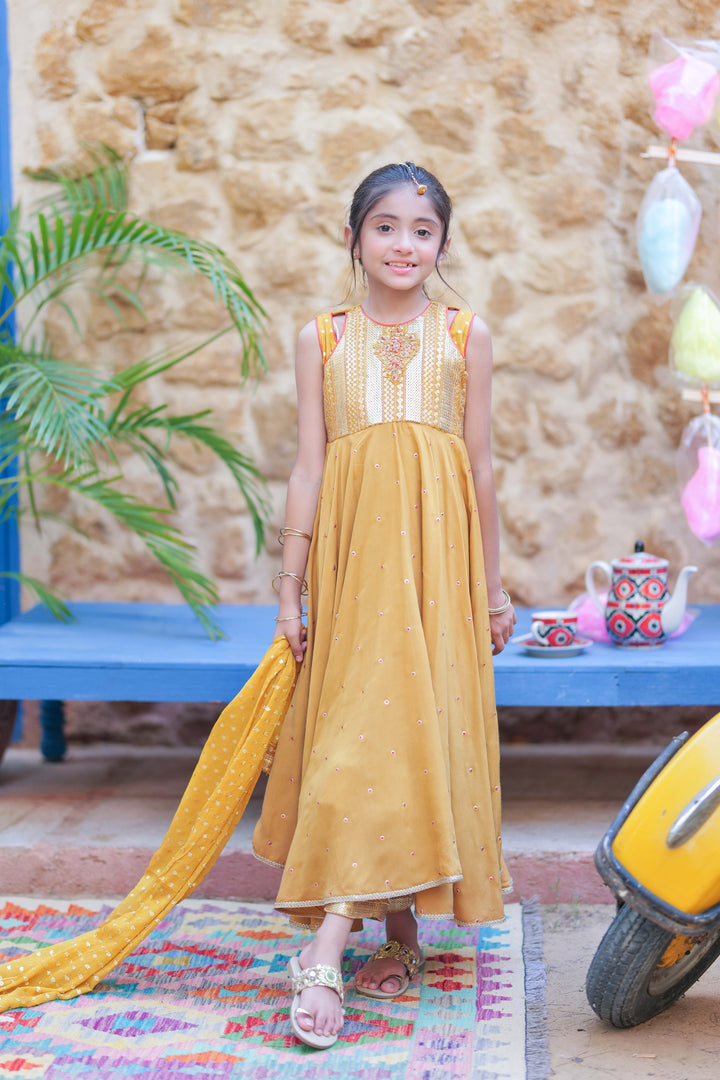 Senorita Kids RTW Mustard and Gold Formal 3 Piece Suit Shamoz Silk Fancy  KDD-02763 - Winter Collection