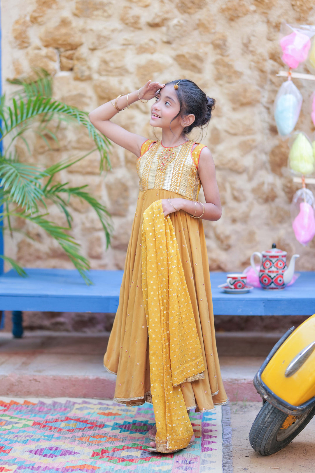 Senorita Kids RTW Mustard and Gold Formal 3 Piece Suit Shamoz Silk Fancy  KDD-02763 - Winter Collection