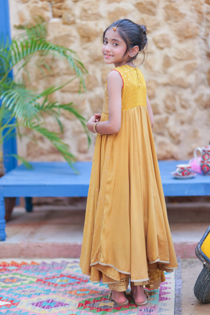 Senorita Kids RTW Mustard and Gold Formal 3 Piece Suit Shamoz Silk Fancy  KDD-02763 - Winter Collection