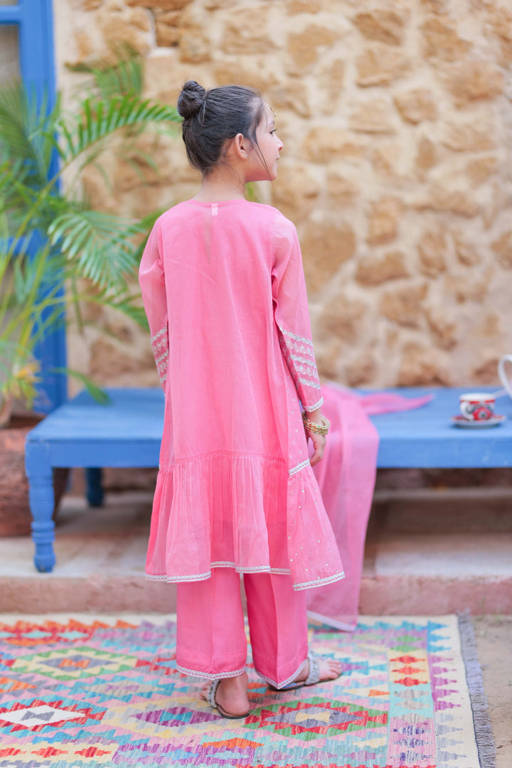 Senorita Kids RTW T.Pink and Gold Formal 3 Piece Suit Bori Net Fancy  KDD-02766 - Winter Collection