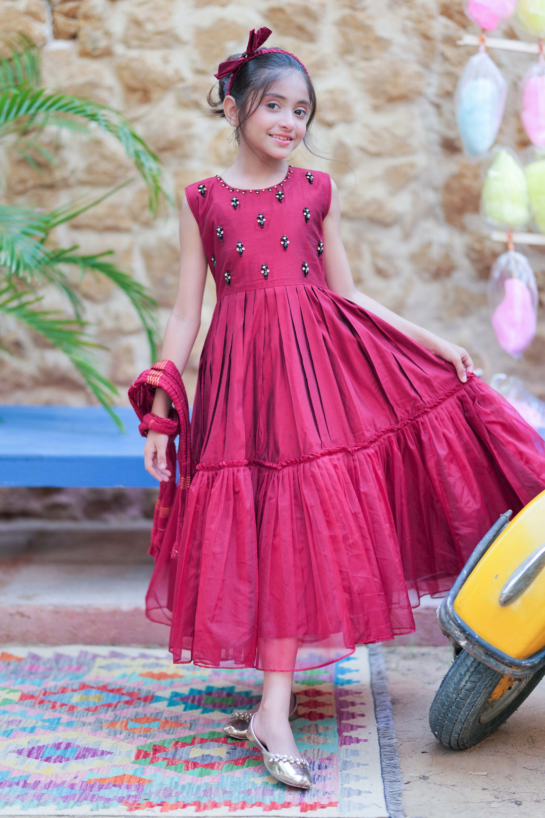 Senorita Kids RTW Maron and Gold Formal 3 Piece Suit Chambray Fancy Yarn  KDD-02752 - Winter Collection