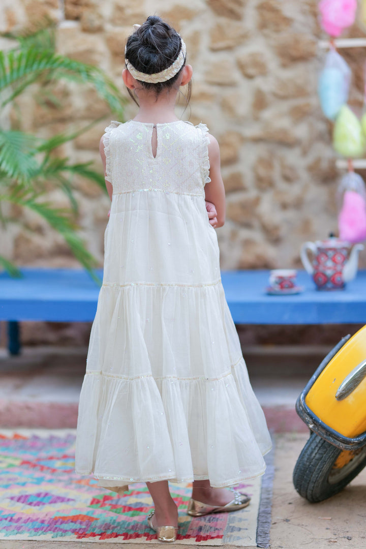 Senorita Kids RTW Cream and Gold Formal 3 Piece Suit Bori Net Fancy  KDD-02760 - Winter Collection