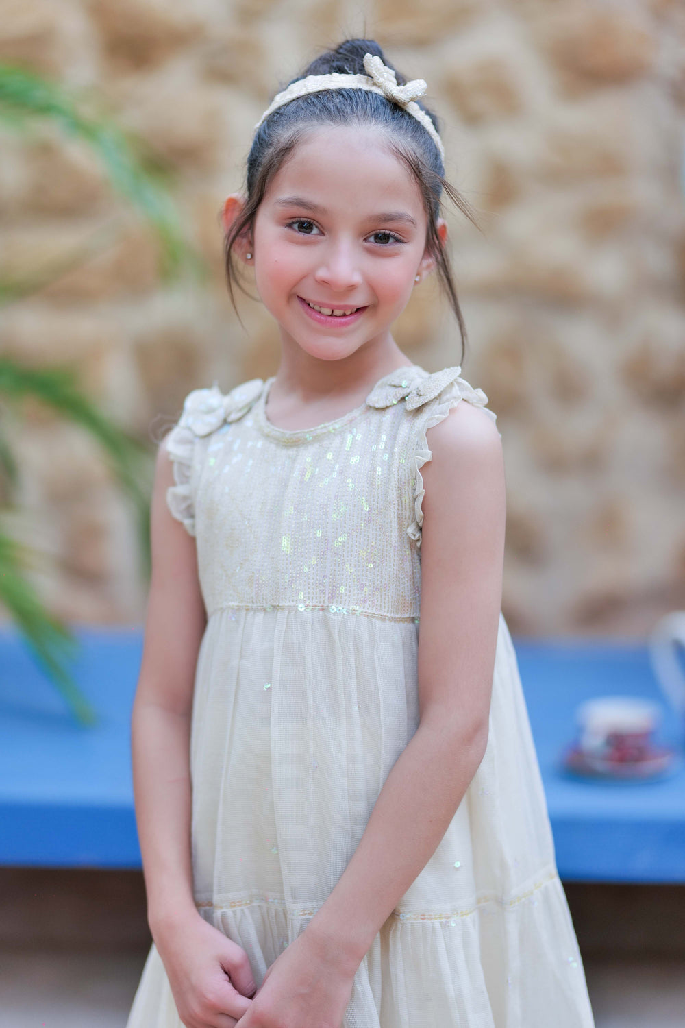 Senorita Kids RTW Cream and Gold Formal 3 Piece Suit Bori Net Fancy  KDD-02760 - Winter Collection