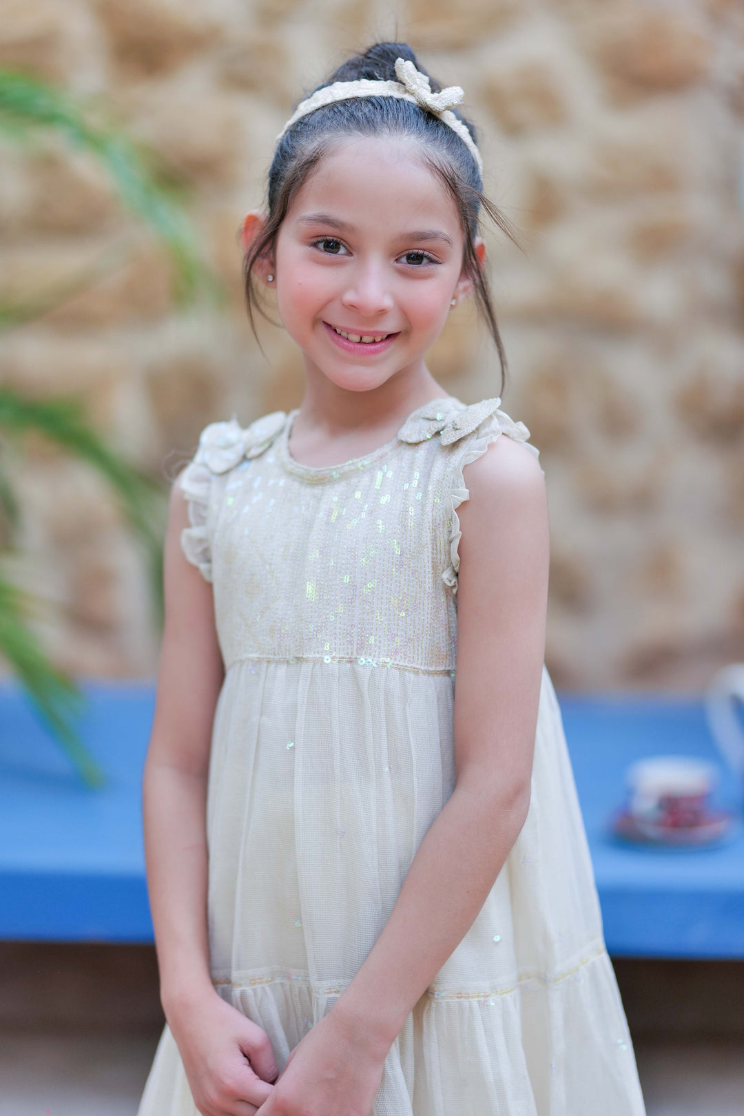 Senorita Kids RTW Cream and Gold Formal 3 Piece Suit Bori Net Fancy  KDD-02760 - Winter Collection