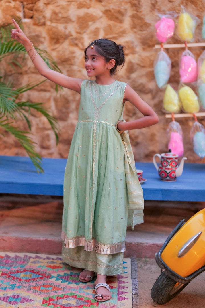 Senorita Kids RTW Green and Gold Formal 3 Piece Suit Chambray Fancy Yarn  KDD-02764 - Winter Collection