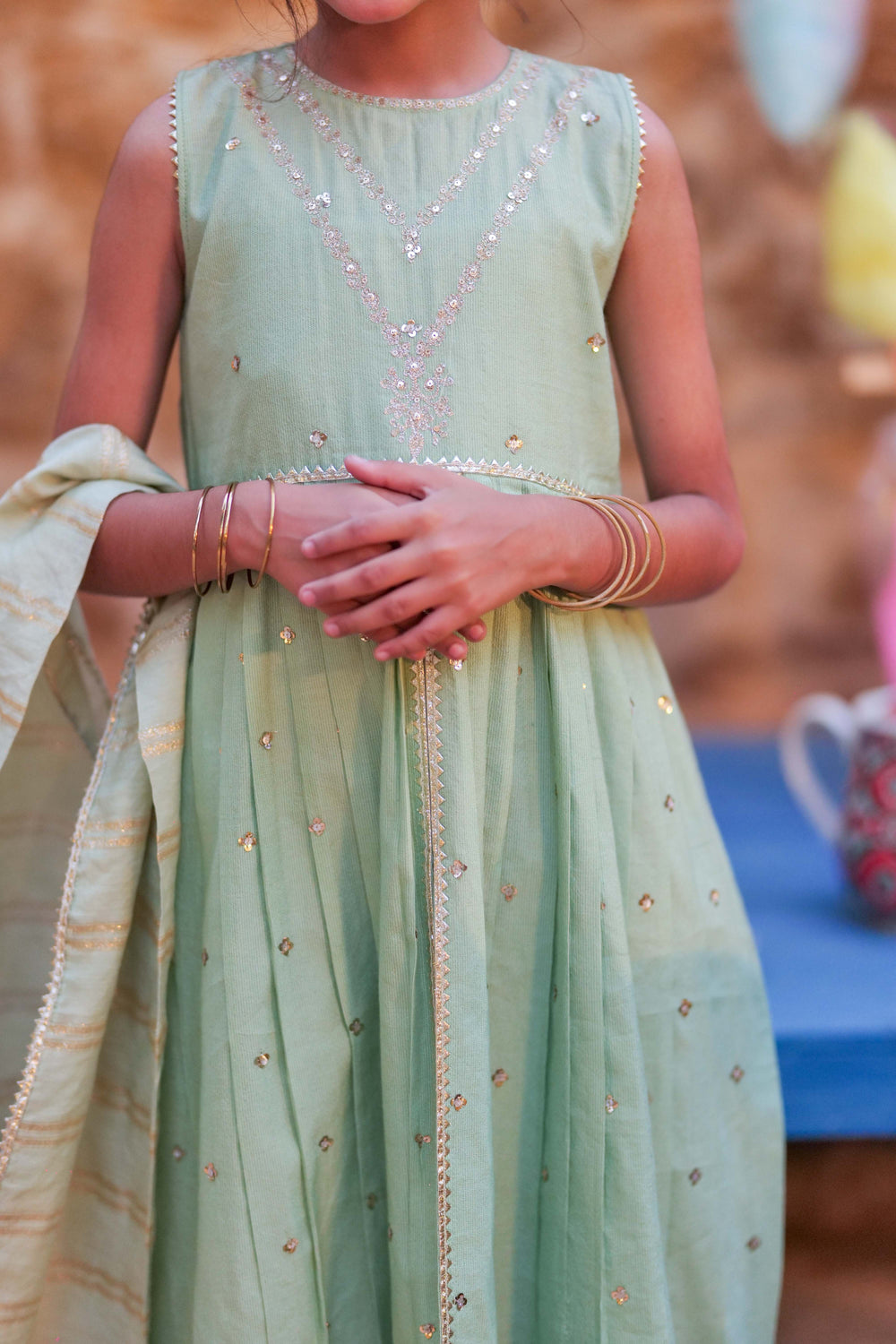 Senorita Kids RTW Green and Gold Formal 3 Piece Suit Chambray Fancy Yarn  KDD-02764 - Winter Collection