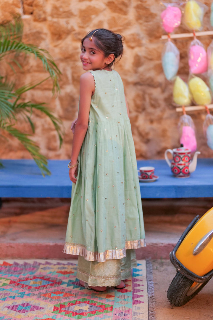 Senorita Kids RTW Green and Gold Formal 3 Piece Suit Chambray Fancy Yarn  KDD-02764 - Winter Collection