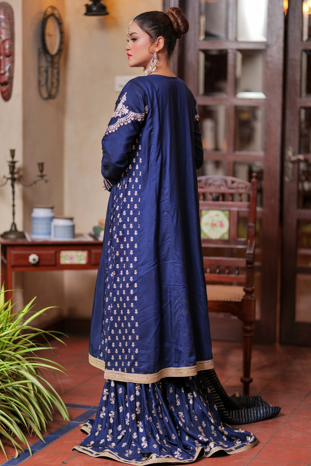 Senorita Women RTW Women Solids N.Blue and Multicolor Formal 3 Piece Suit Viscose Grip LDD-02599 - Winter Collection