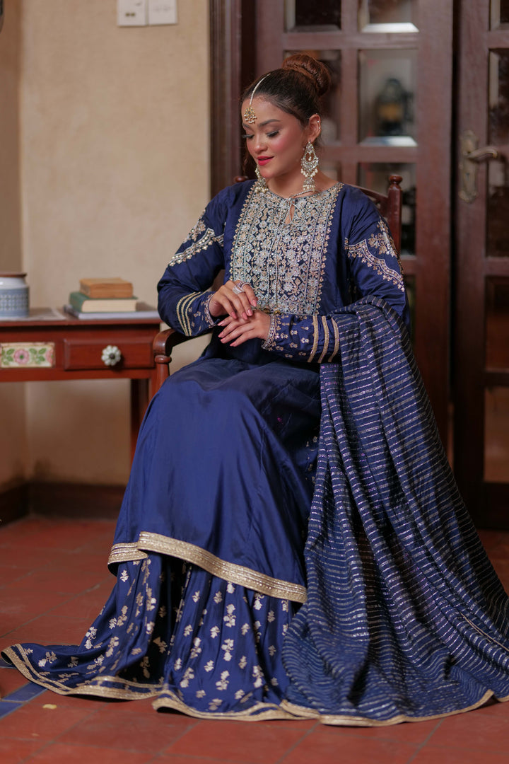 Senorita Women RTW Women Solids N.Blue and Multicolor Formal 3 Piece Suit Viscose Grip LDD-02599 - Winter Collection