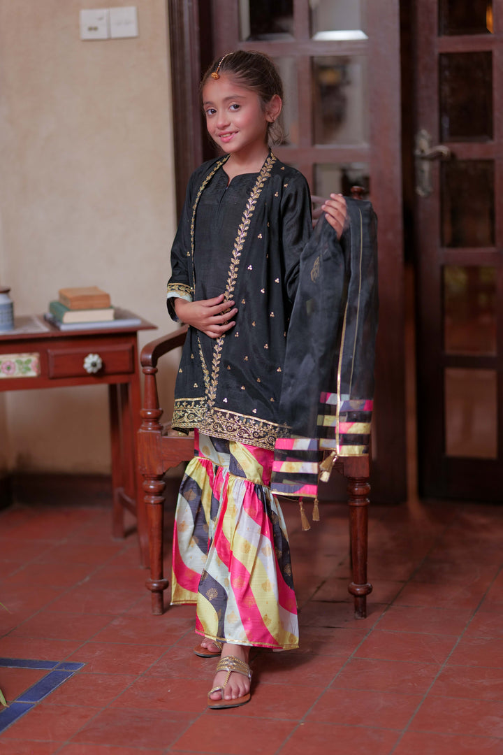 Senorita Kids RTW Black and Gold Formal 3 Piece Suit Row Silk Fancy  KDD-02762 - Summer Collection