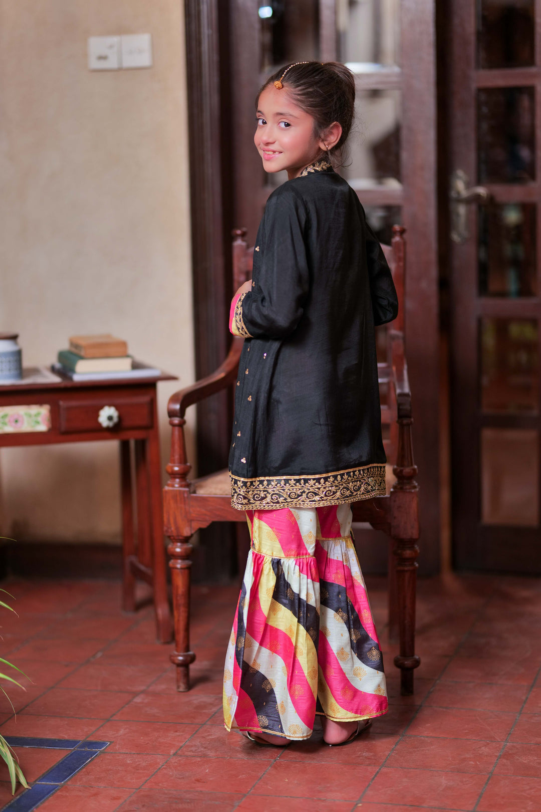 Senorita Kids RTW Black and Gold Formal 3 Piece Suit Row Silk Fancy  KDD-02762 - Summer Collection