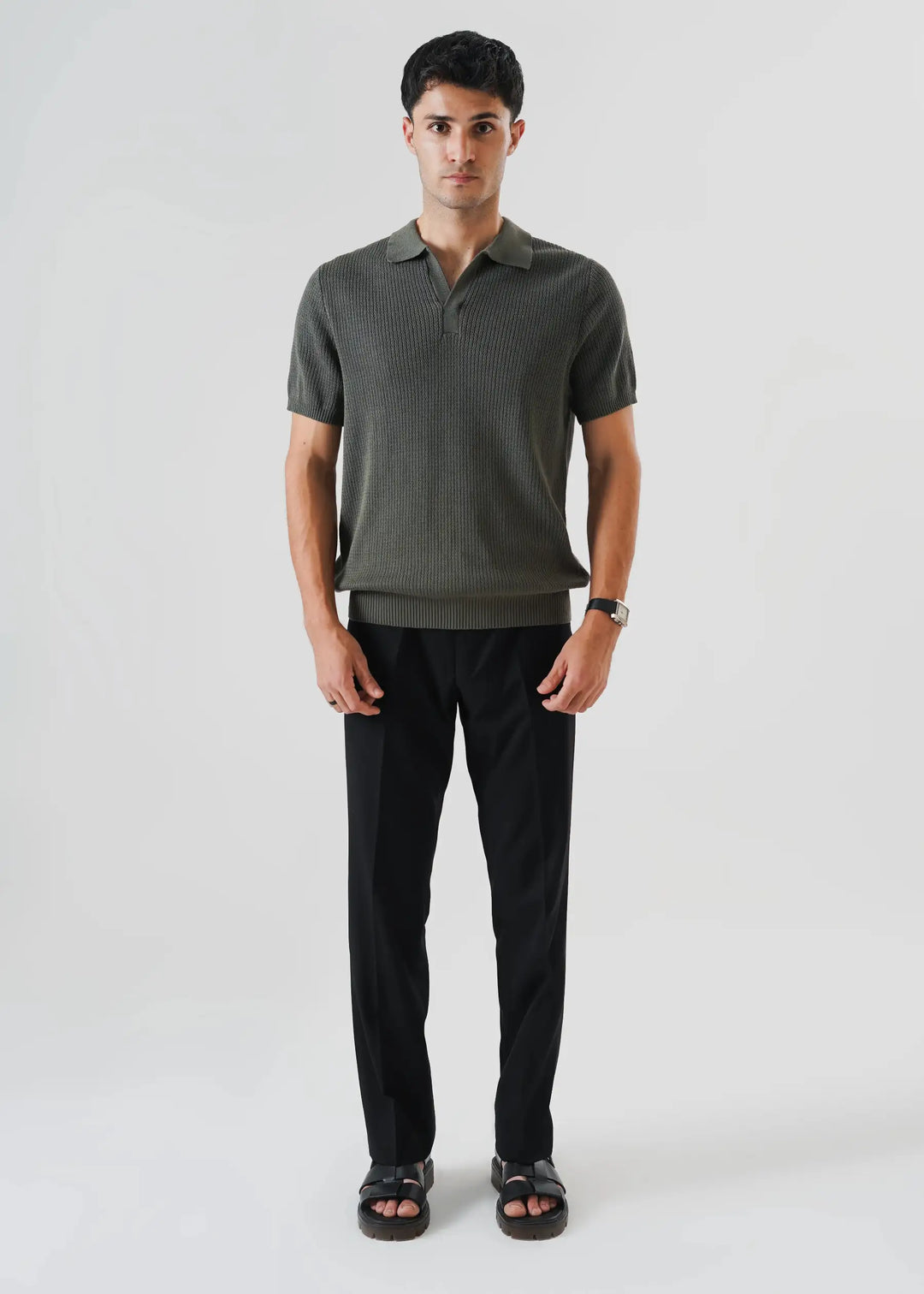Artezan Inc RTW Solids Cotton Polo Khaki Green Casual Collection