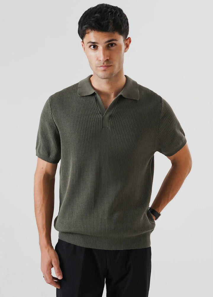 Artezan Inc Mens RTW Textured Knit Tee Polo Suit Khaki Green - Casual Collection