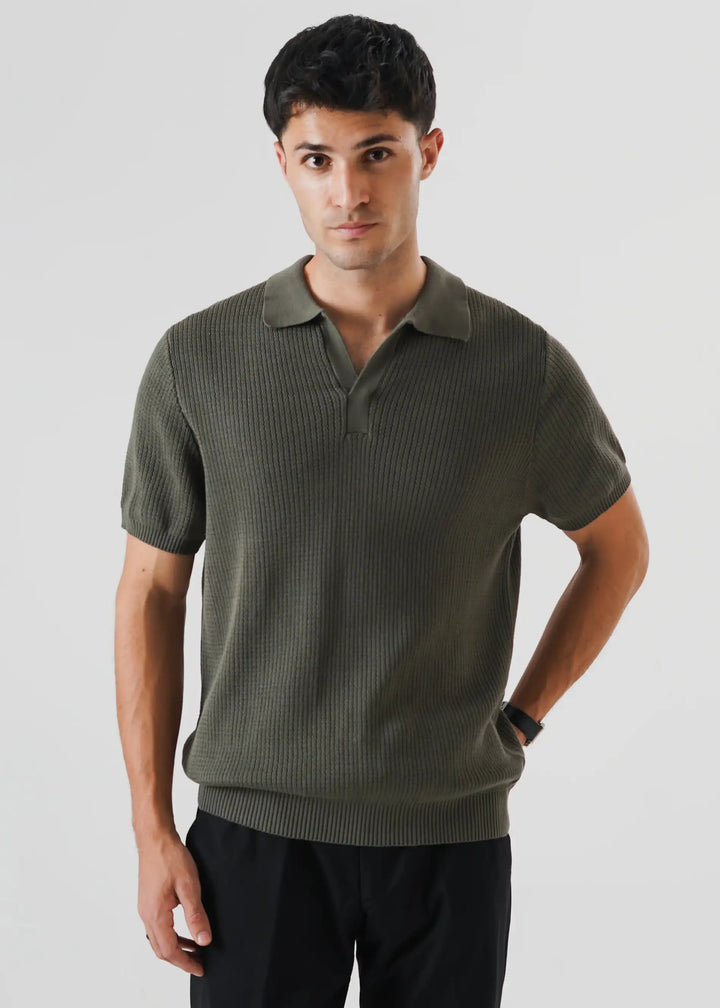Artezan Inc RTW Solids Cotton Polo Khaki Green Casual Collection