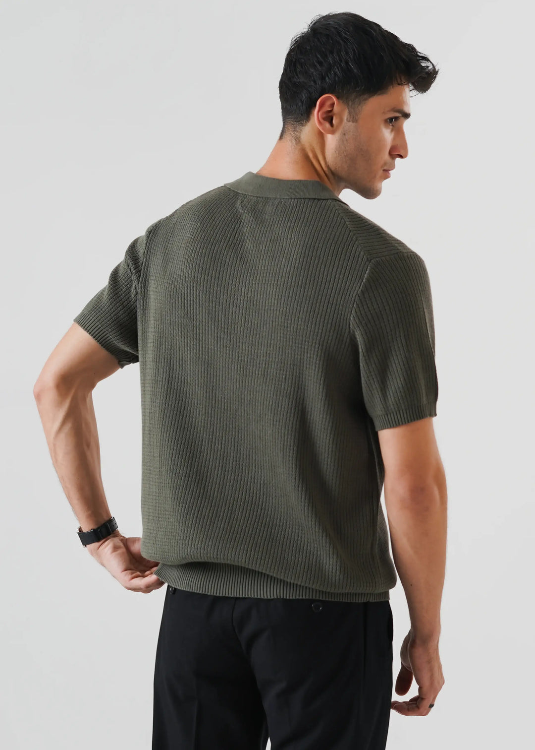 Artezan Inc RTW Solids Cotton Polo Khaki Green Casual Collection
