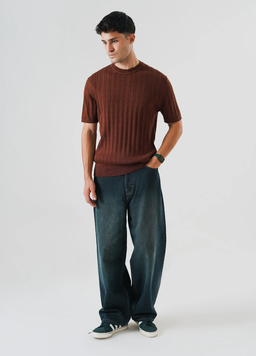 Artezan Inc Mens RTW Textured Knit Tee 1 Piece Suit Brown - Casual Collection