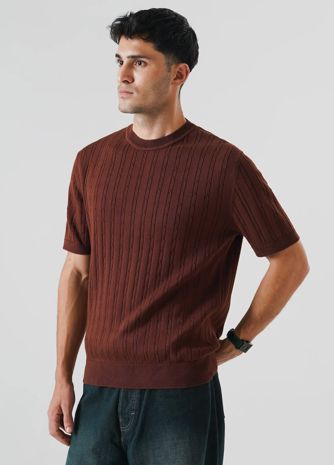 Artezan Inc Mens RTW Textured Knit Tee 1 Piece Suit Brown - Casual Collection
