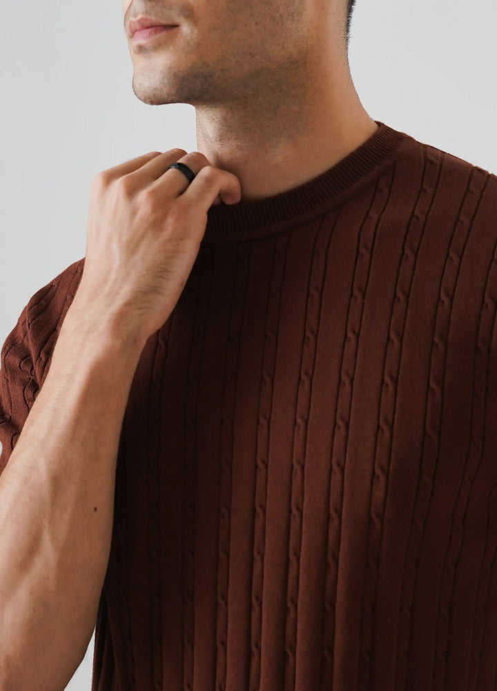 Artezan Inc Mens RTW Textured Knit Tee 1 Piece Suit Brown - Casual Collection
