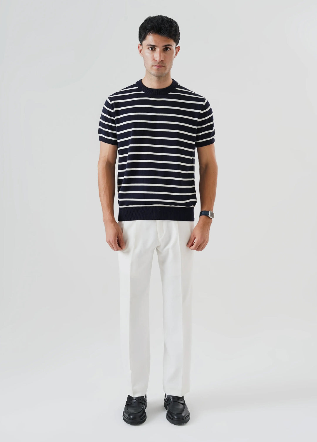Artezan Inc Mens RTW Textured Knit Tee 1 Piece Suit Striped Navy Blue - Casual Collection