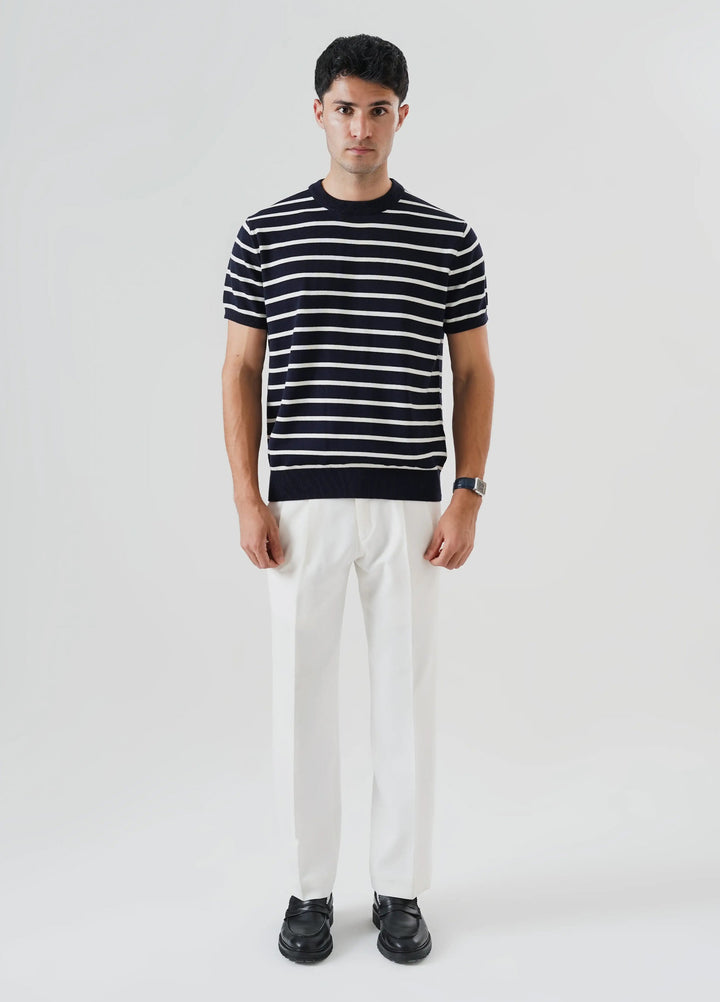 Artezan Inc Mens RTW Textured Knit Tee 1 Piece Suit Striped Navy Blue - Casual Collection