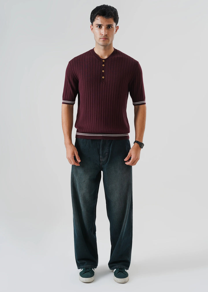 Artezan Inc RTW Solids Cotton T-Shirt Needle Henley Grape Casual Collection