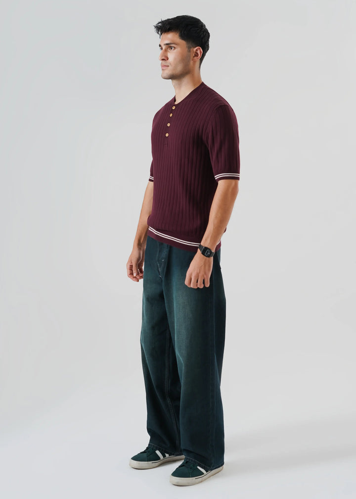 Artezan Inc RTW Solids Cotton T-Shirt Needle Henley Grape Casual Collection