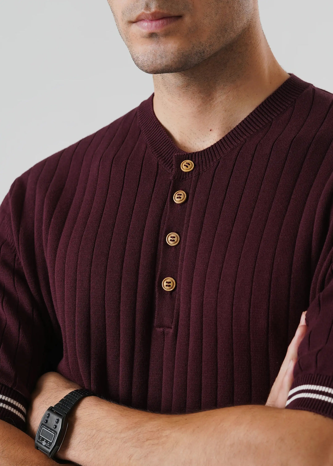 Artezan Inc RTW Solids Cotton T-Shirt Needle Henley Grape Casual Collection