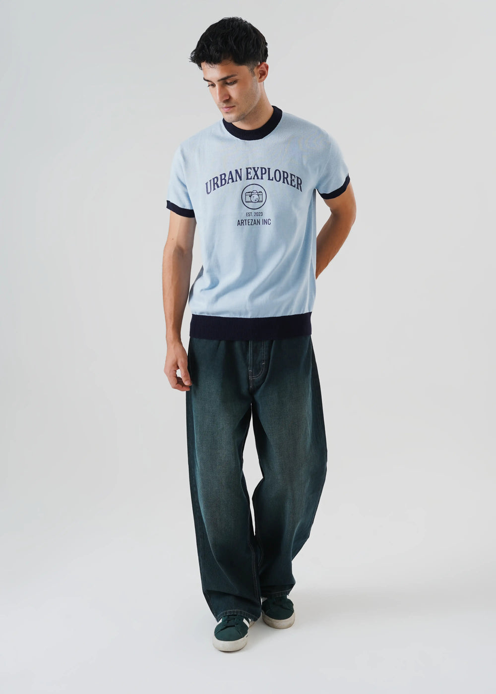 Artezan Inc RTW Solids Cotton T-Shirt Ringer Sky Blue Casual Collection