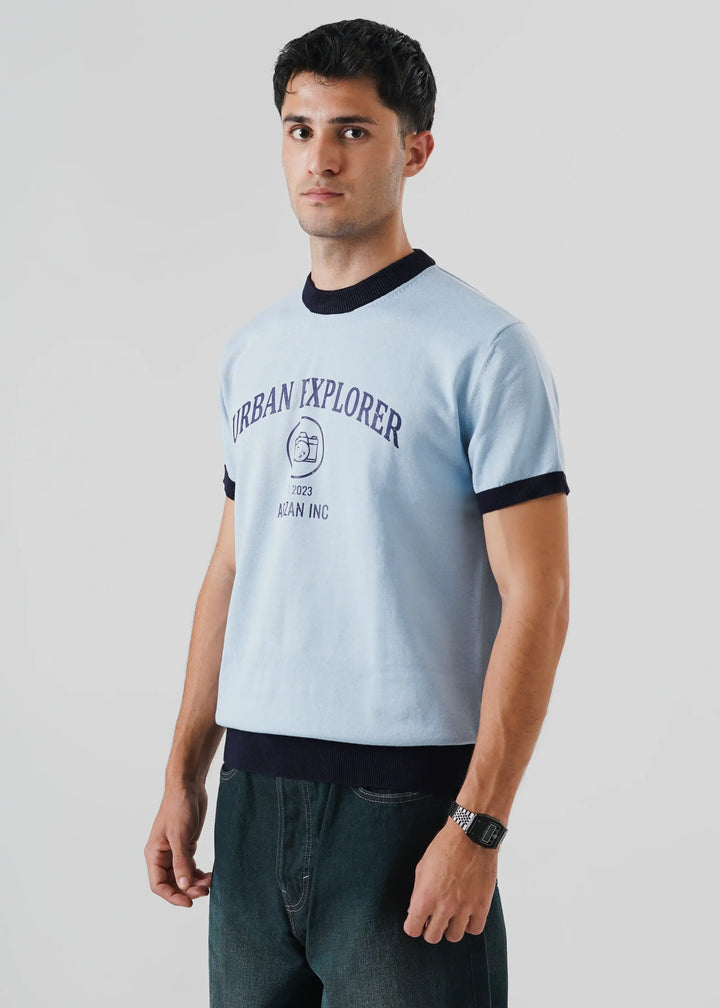 Artezan Inc RTW Solids Cotton T-Shirt Ringer Sky Blue Casual Collection