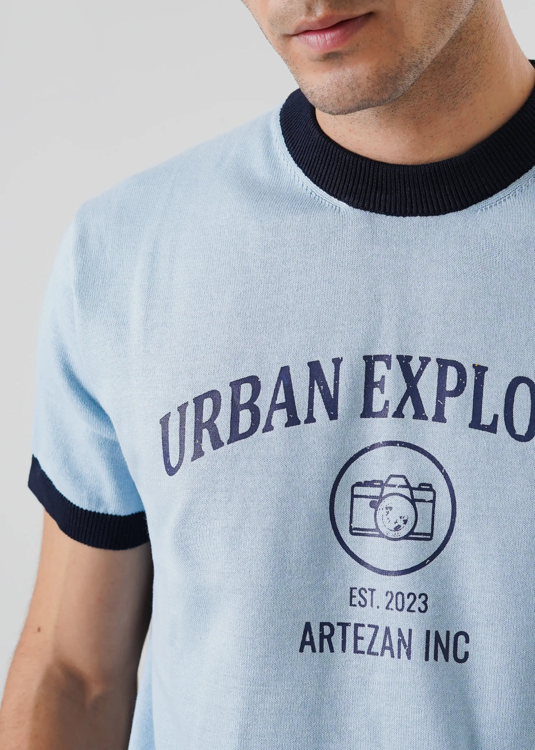 Artezan Inc RTW Solids Cotton T-Shirt Ringer Sky Blue Casual Collection
