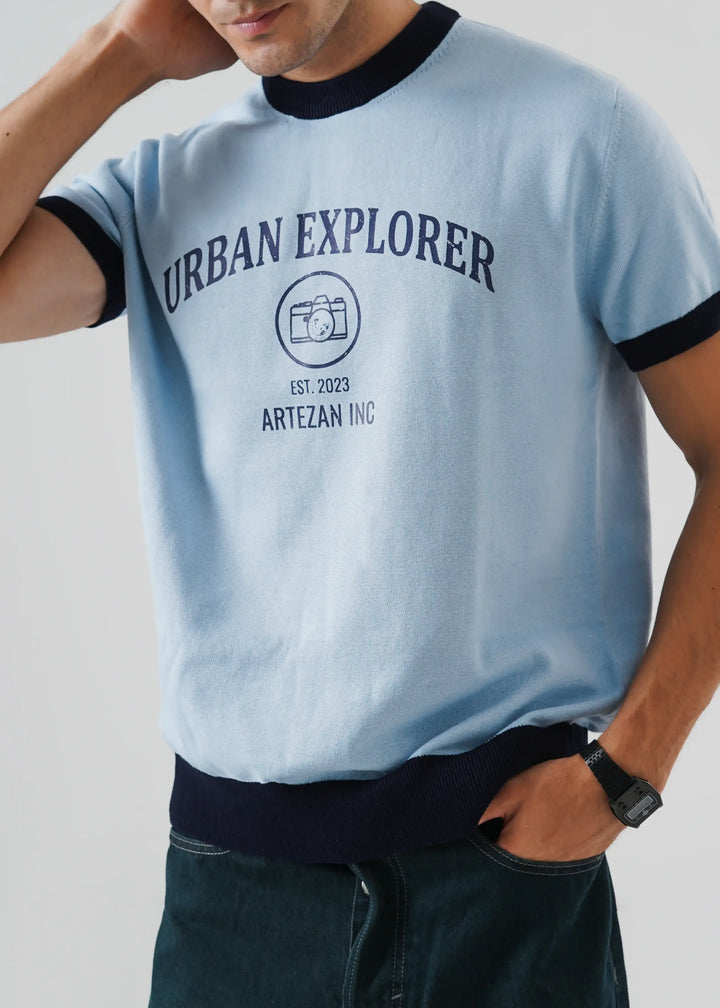 Artezan Inc RTW Solids Cotton T-Shirt Ringer Sky Blue Casual Collection