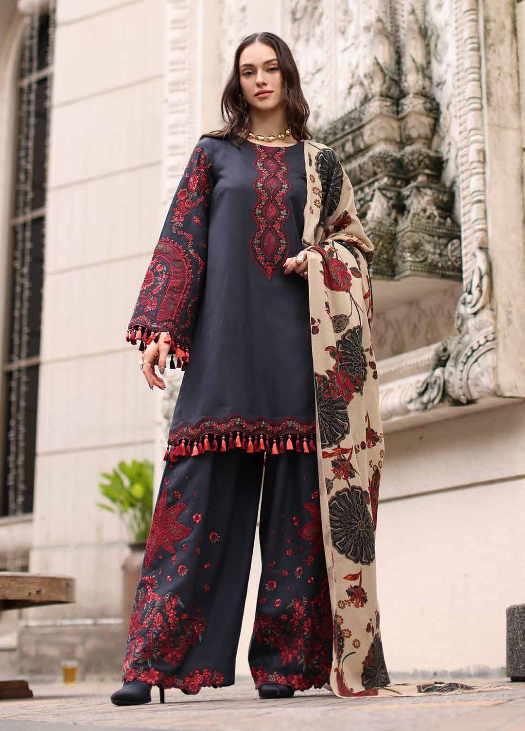 Poshima by Charizma Unstitched Embroidered Leather Peach 3 Piece Suit CHR26UPL PSW6-01 - Winter Collection