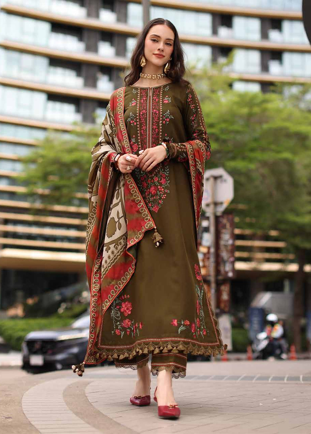 Poshima by Charizma Unstitched Embroidered Leather Peach 3 Piece Suit CHR26UPL PSW6-05 - Winter Collection