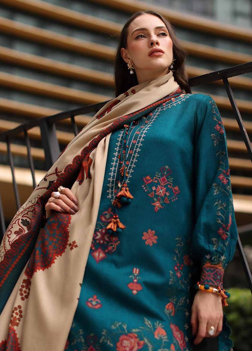 Poshima by Charizma Unstitched Embroidered Leather Peach 3 Piece Suit CHR26UPL PSW6-07 - Winter Collection