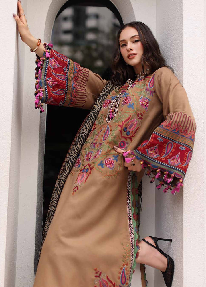 Poshima by Charizma Unstitched Embroidered Leather Peach 3 Piece Suit CHR26UPL PSW6-09 - Winter Collection