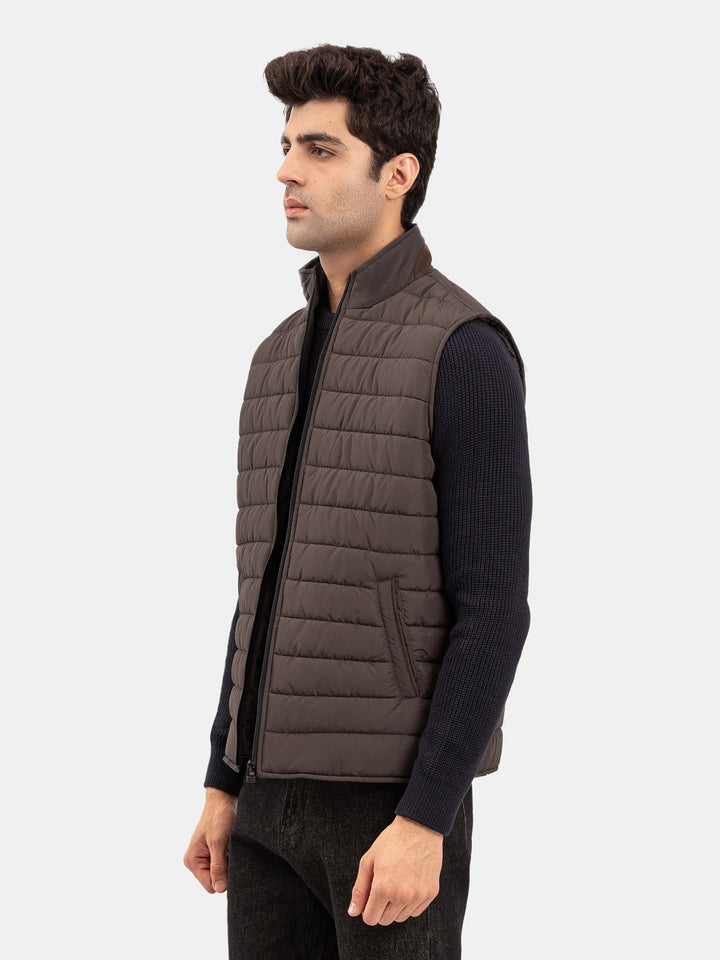 Brumano Mens RTW Solids Poly Jacket Suit Pastel Brown Puffer Winter Collection