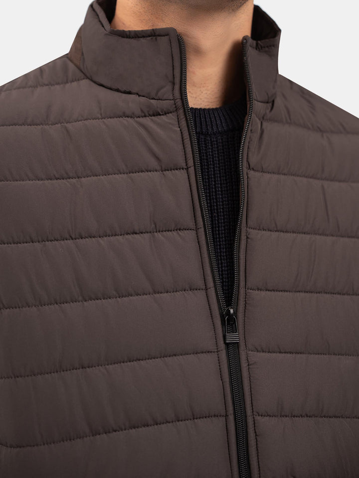Brumano Mens RTW Solids Poly Jacket Suit Pastel Brown Puffer Winter Collection