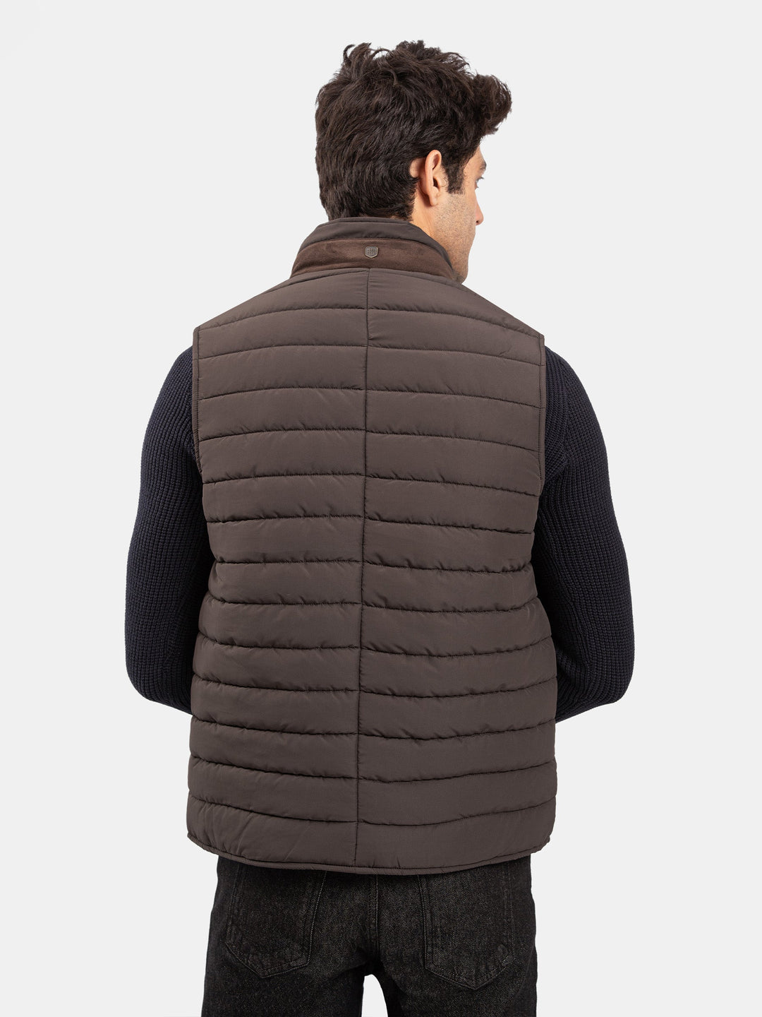 Brumano Mens RTW Solids Poly Jacket Suit Pastel Brown Puffer Winter Collection
