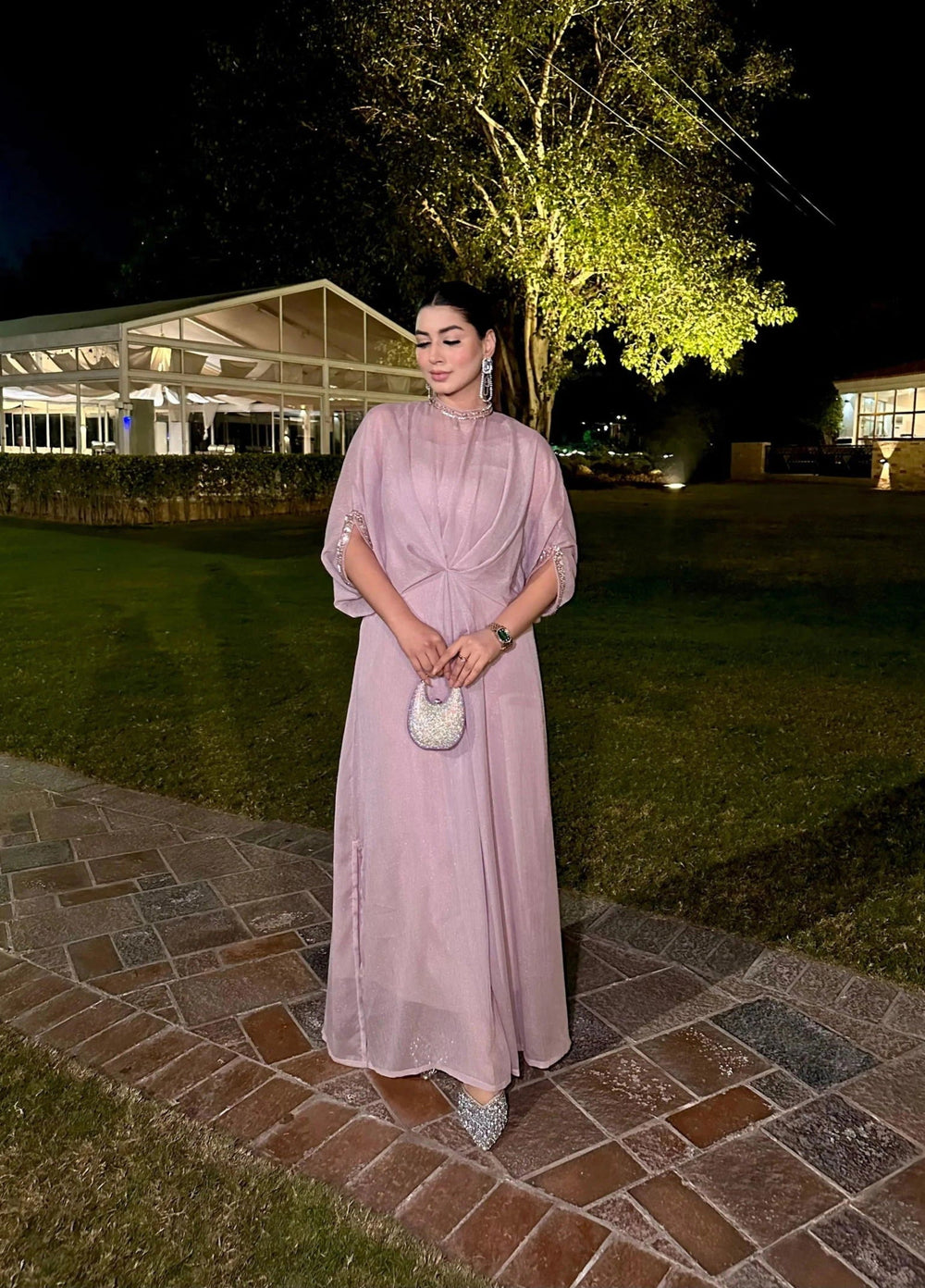 Mataish Women RTW Solids Chiffon 1 Piece Suit Pastel Pink Kaftan - Festive Collection