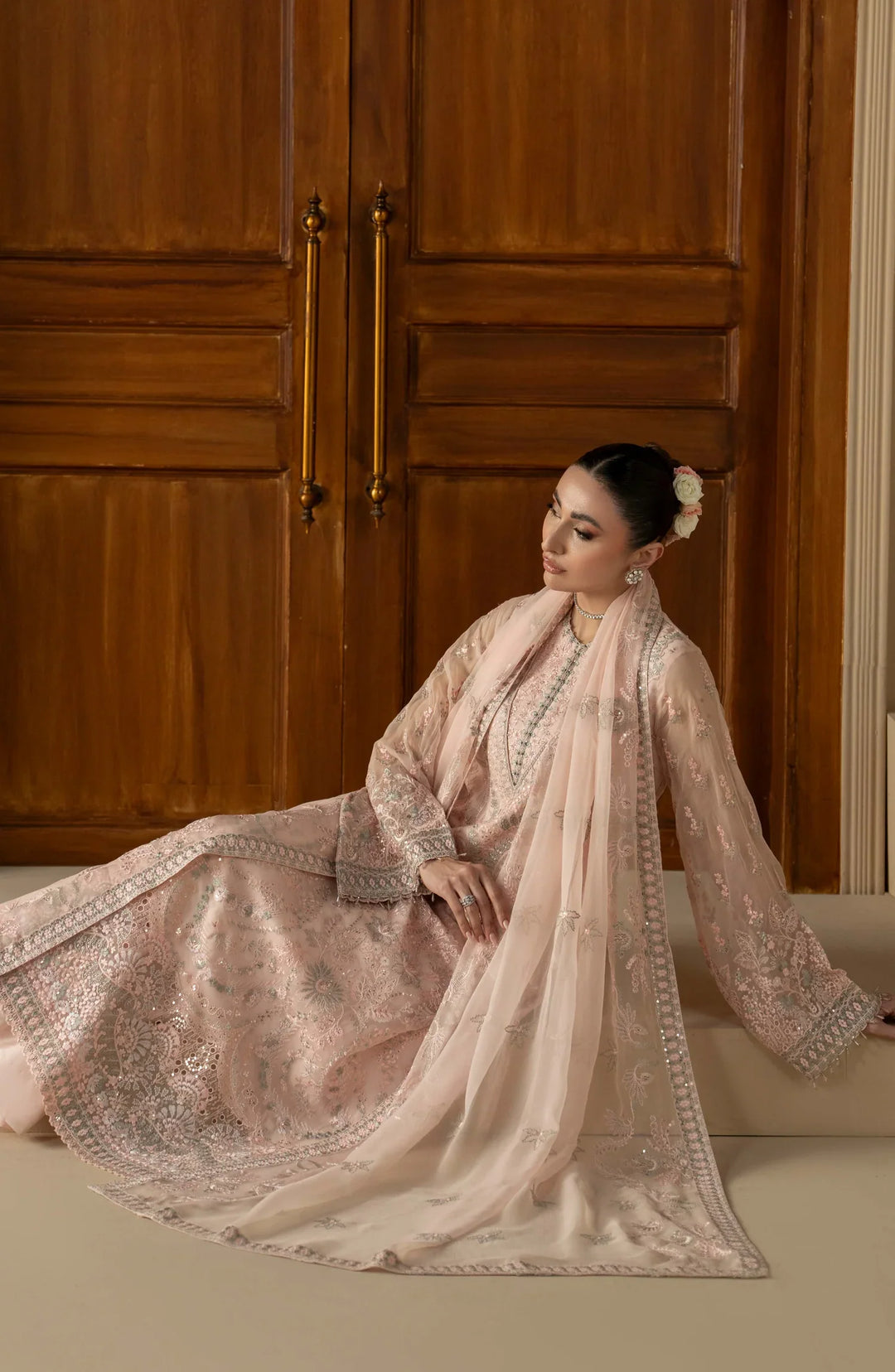 Purkashish by Lavish Premium Unstitched Embroidered Chiffon 3 Piece Suit LVP26UCP Peach Elan D-04 - Wedding Collection
