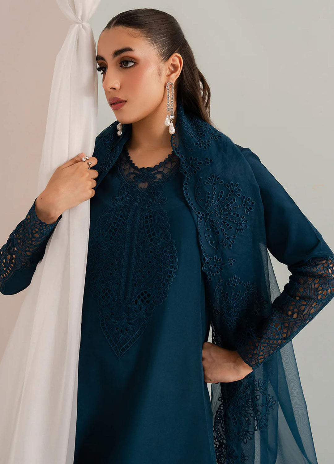 Izel Pret Embroidered Raw Silk 3 Piece Suit Pebble