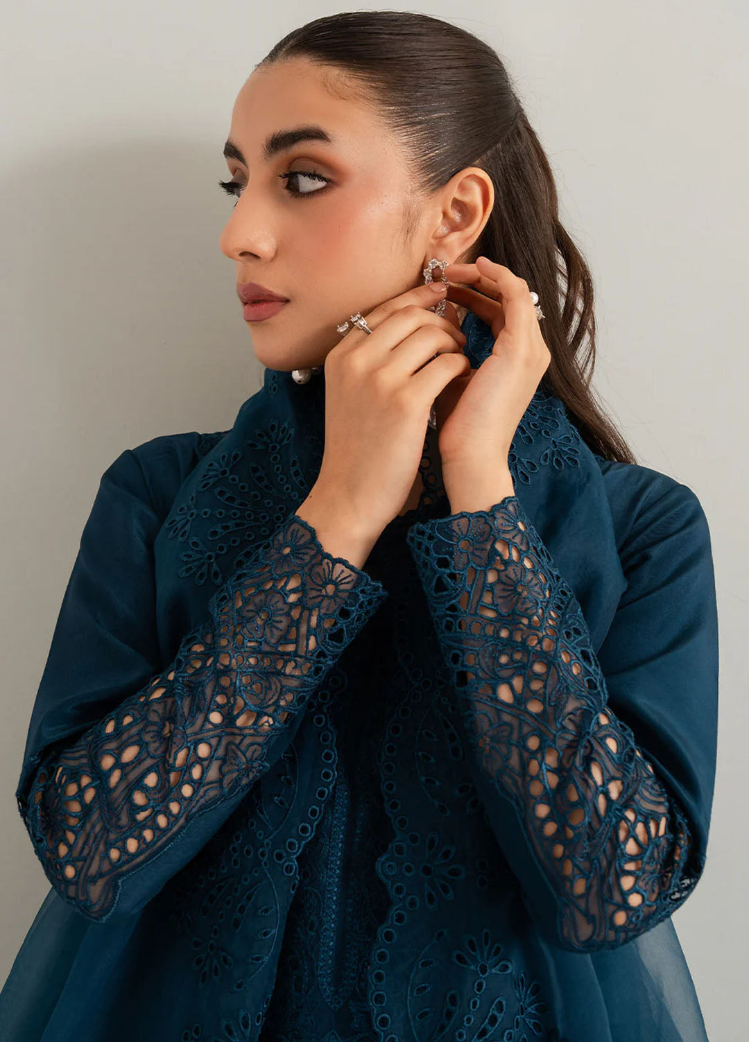 Izel Pret Embroidered Raw Silk 3 Piece Suit Pebble