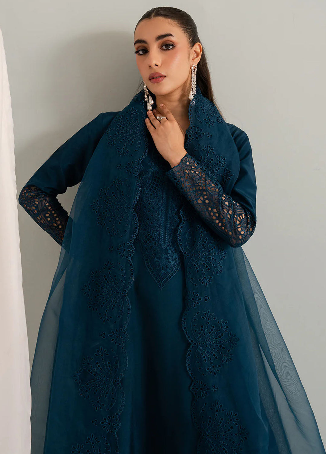 Izel Pret Embroidered Raw Silk 3 Piece Suit Pebble