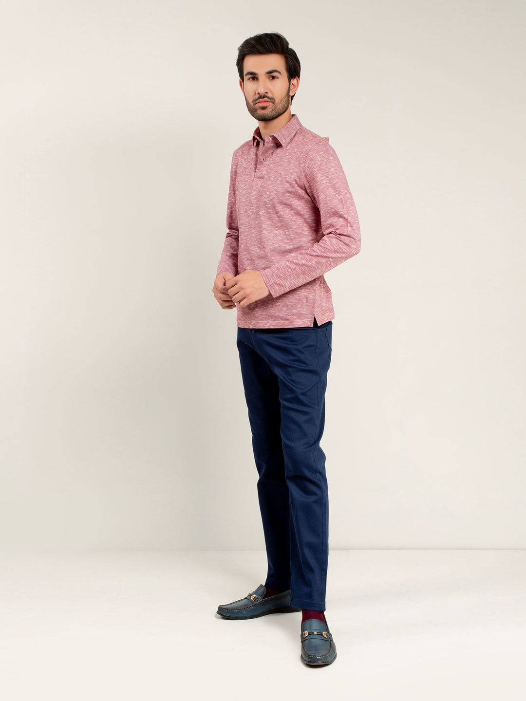 Brumano  Solids Cotton Polo Pink Mercerized Full Sleeves Polo Shirt