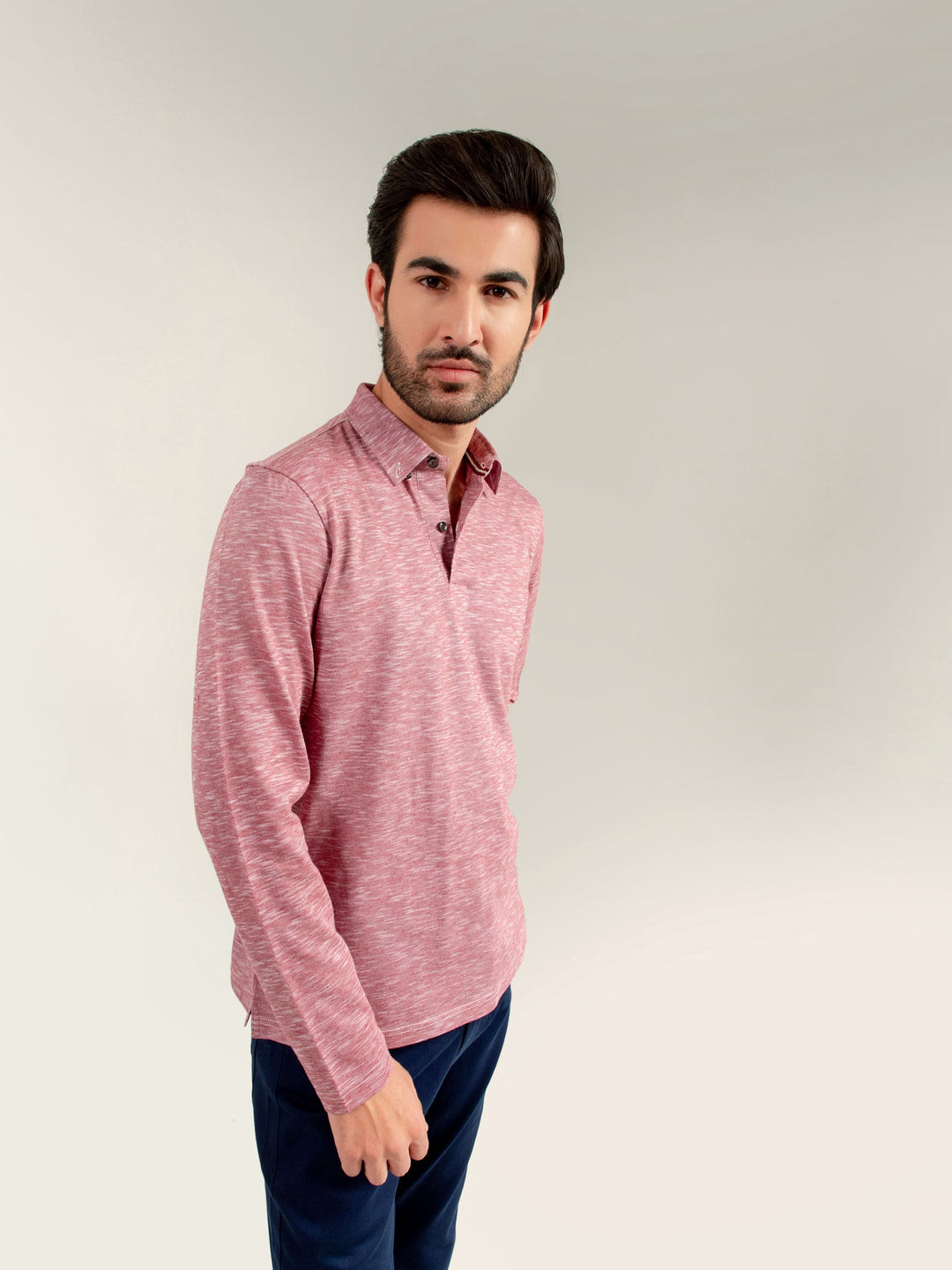 Brumano  Solids Cotton Polo Pink Mercerized Full Sleeves Polo Shirt