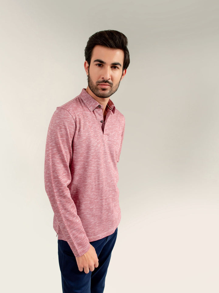 Brumano  Solids Cotton Polo Pink Mercerized Full Sleeves Polo Shirt
